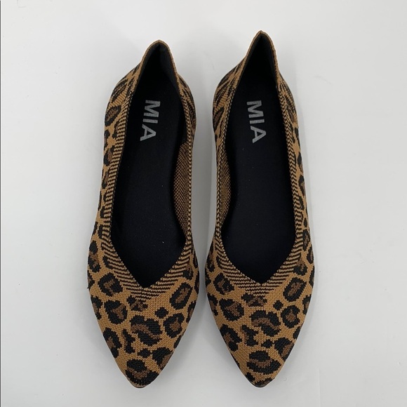 MIA Izzy pointed toe ballet flat stretch mesh fabric leopard print brown new 6 - Picture 1 of 6